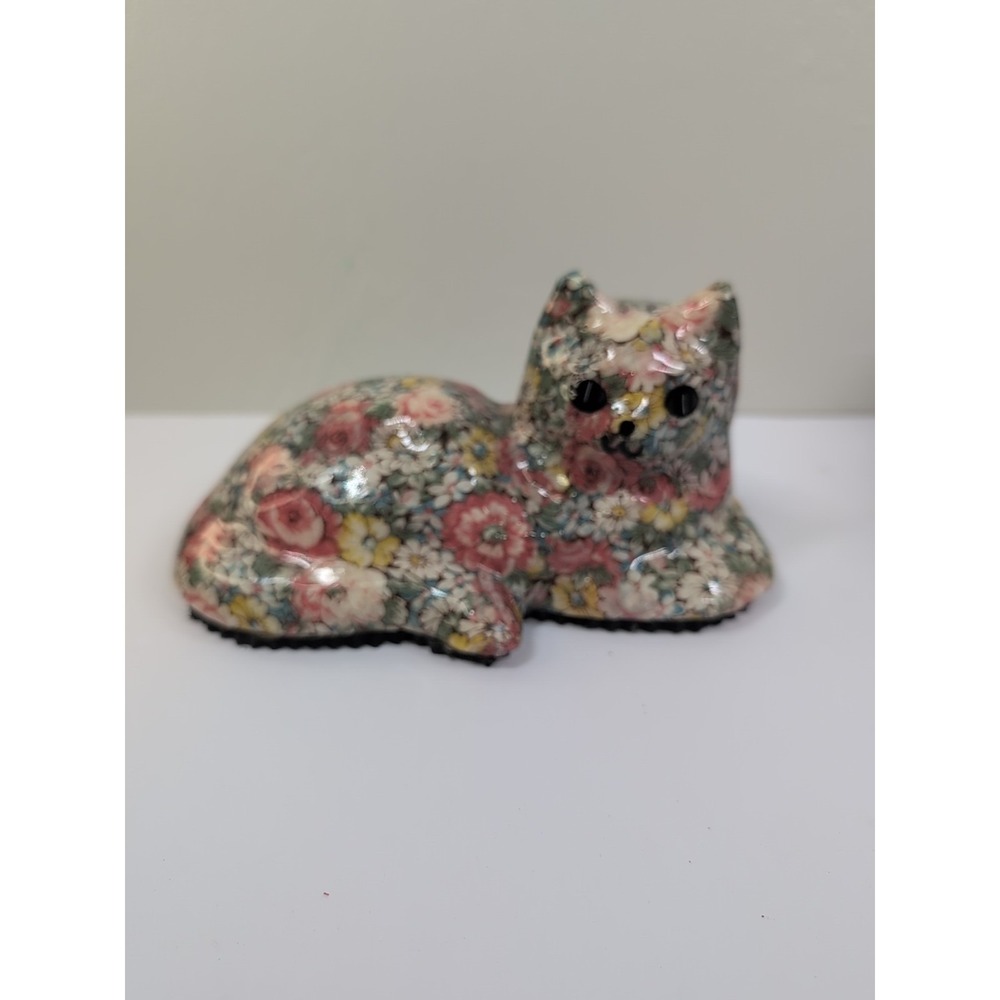 Vintage 70's Decoupage Plaster Laura Ashley Print Fabric Kitty Shelf Decor